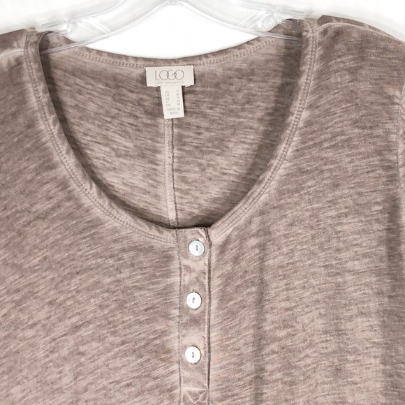 LOGO Lori Goldstein Small Tunic Top Gray Pearl Buttons Pockets‎ Burn Out 169 - Picture 7 of 8